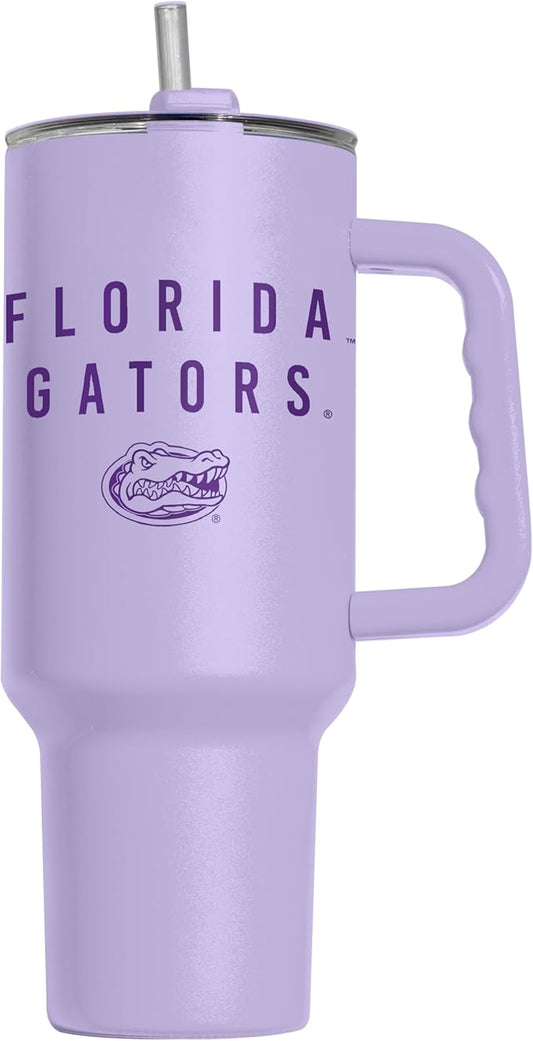 Logo Brands NCAA Florida Gators Lavender 40 oz Tumbler with Handle - Stylish Everyday Use Powder Coated-Stainless Steel with Straw- Keeps Cold For Hours