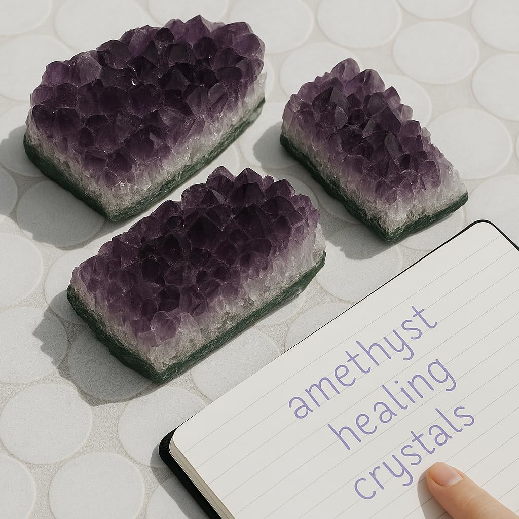SAMSARI Set of 3 to 7 Natural Amethyst Druzy Clusters (0.75 lb) – Raw Crystal Geodes for Meditation, Reiki & Home Décor – Spiritual Healing Stones – Handpicked from Uruguay