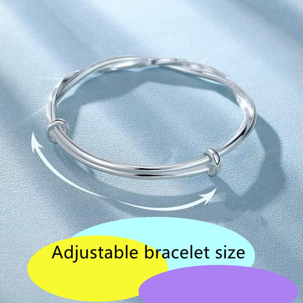 Sterling Silver Bangle Bracelets for Women,Fashion Jewelry Simple Adjustable 925 Silver Cuff Bangles for Women Mom Wife Valentine Mothers Day Gift