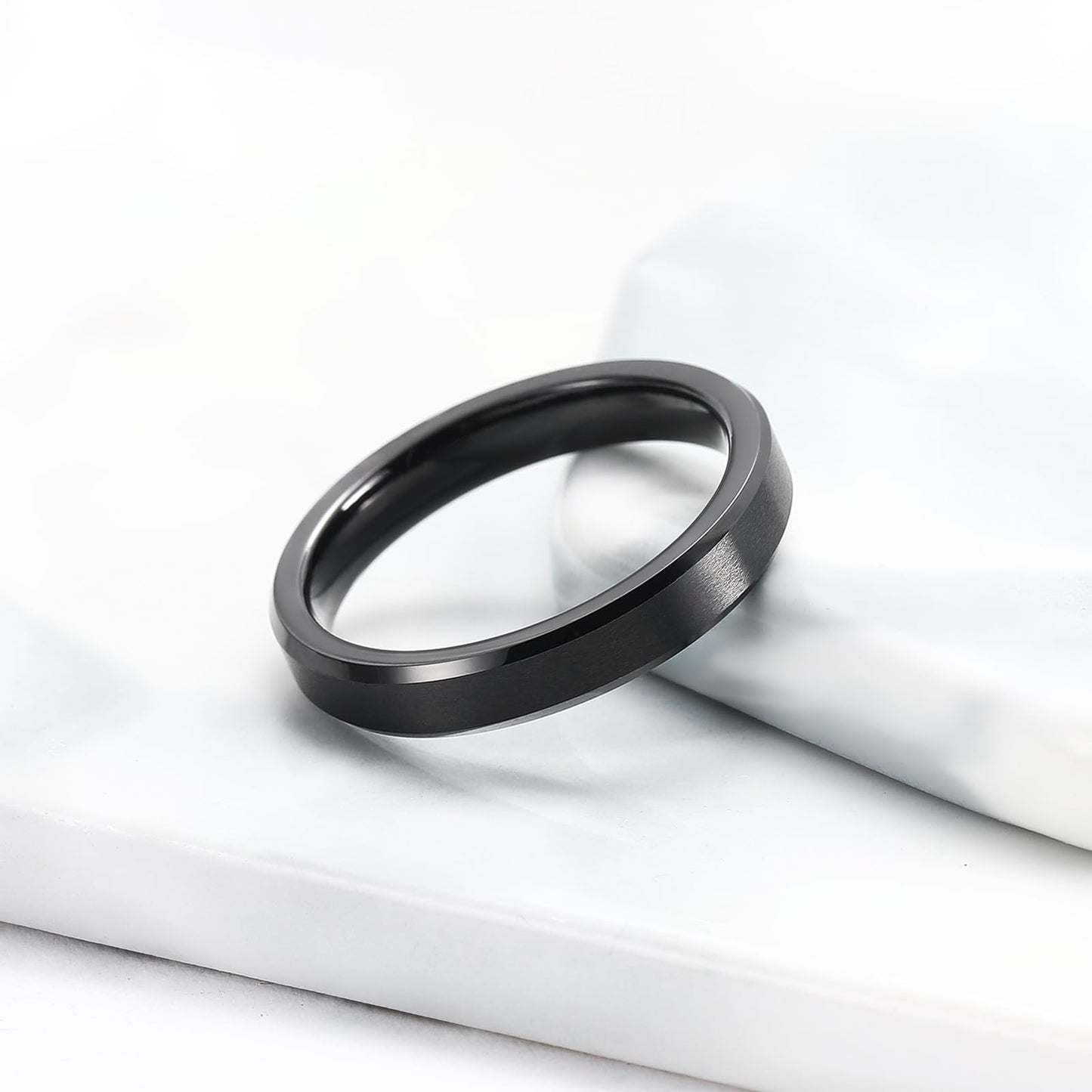 King Will 4mm Black Tungsten Men's Wedding Band - Brushed Matte Finish, Beveled Polished Edge, Comfort Fit 8