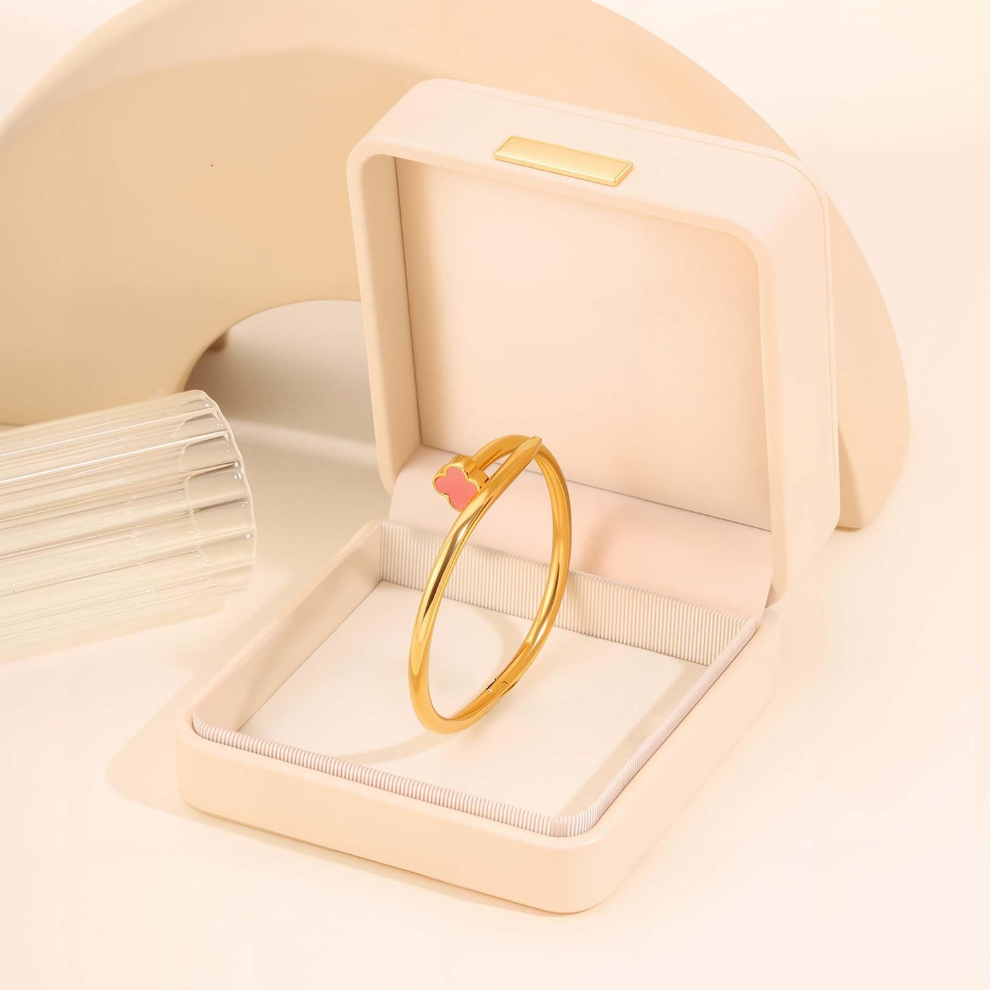 18K Gold Plated Love Nail Bangle Bracelet for Women,Stainless Steel Non-Tarnish Stackable Nail Bangle Couple Bracelet Love Trendy Jewelry Dainty Gold Bracelet Gift for Women