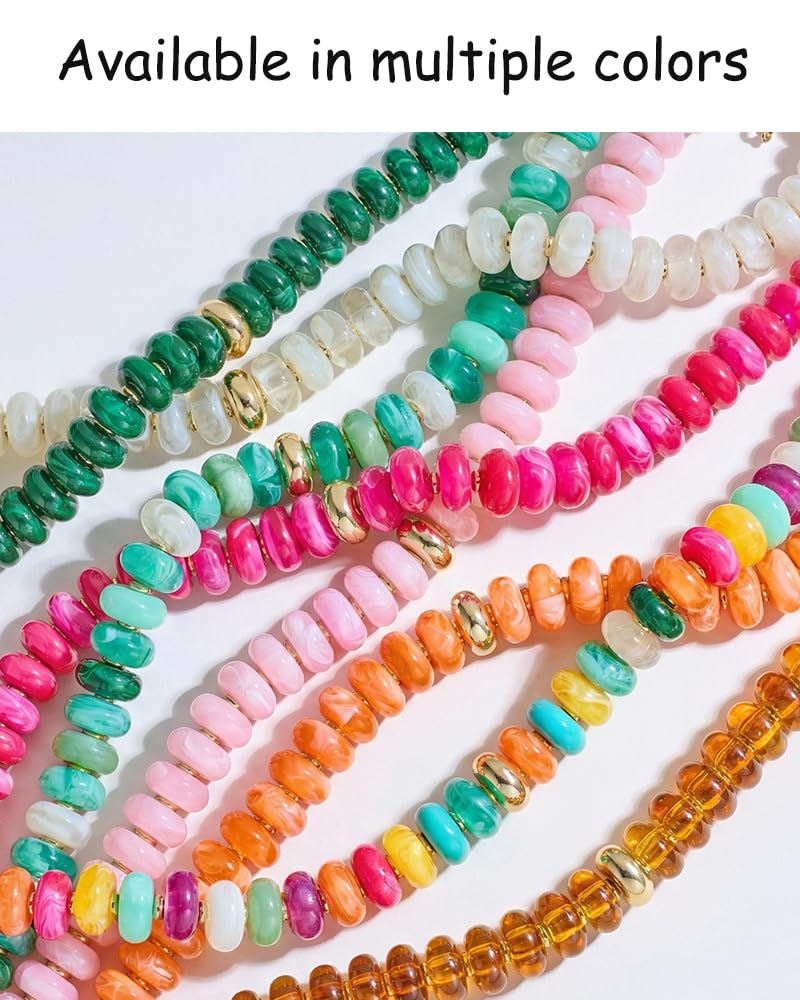 FAUTHENTICUTE Swirled White Beaded Necklace for Women Off White Resin Rondelle Bead Choker Necklaces Short Collar Statement Necklace Boho Beach Jewelry Gifts