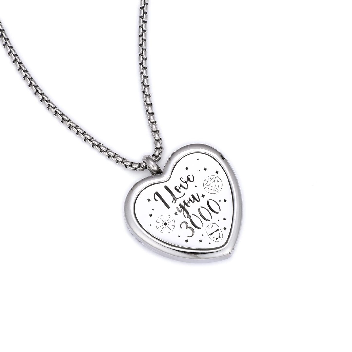Heat Essential Oil Diffuser I Love You 3000 Necklace - Stainless Steel Essential Oil Diffuser Necklace Air Freshener Aromatherapy Locket Pendant Necklace with Chain&Pads