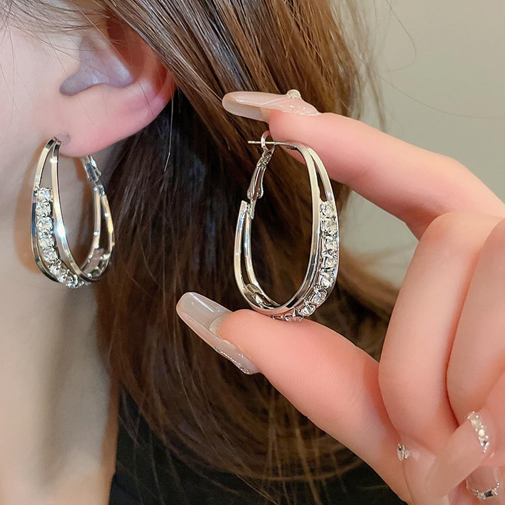 2 Pairs Lymphatic Drainage Slimming Hoop Earrings, Lymphvity Activity Germanium Acupuncture Therapy Hoop Earrings Fashion Jewelry Gift For Women Men (silver+silver)