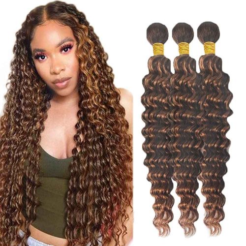 Habiliana Bundles Human Hair 24 26 28 Inch Deep Wave P4/30 Human Hair Bundles 11A Unprocessed Brazilian Virgin Quick Weave Hair Extensions for Black Women
