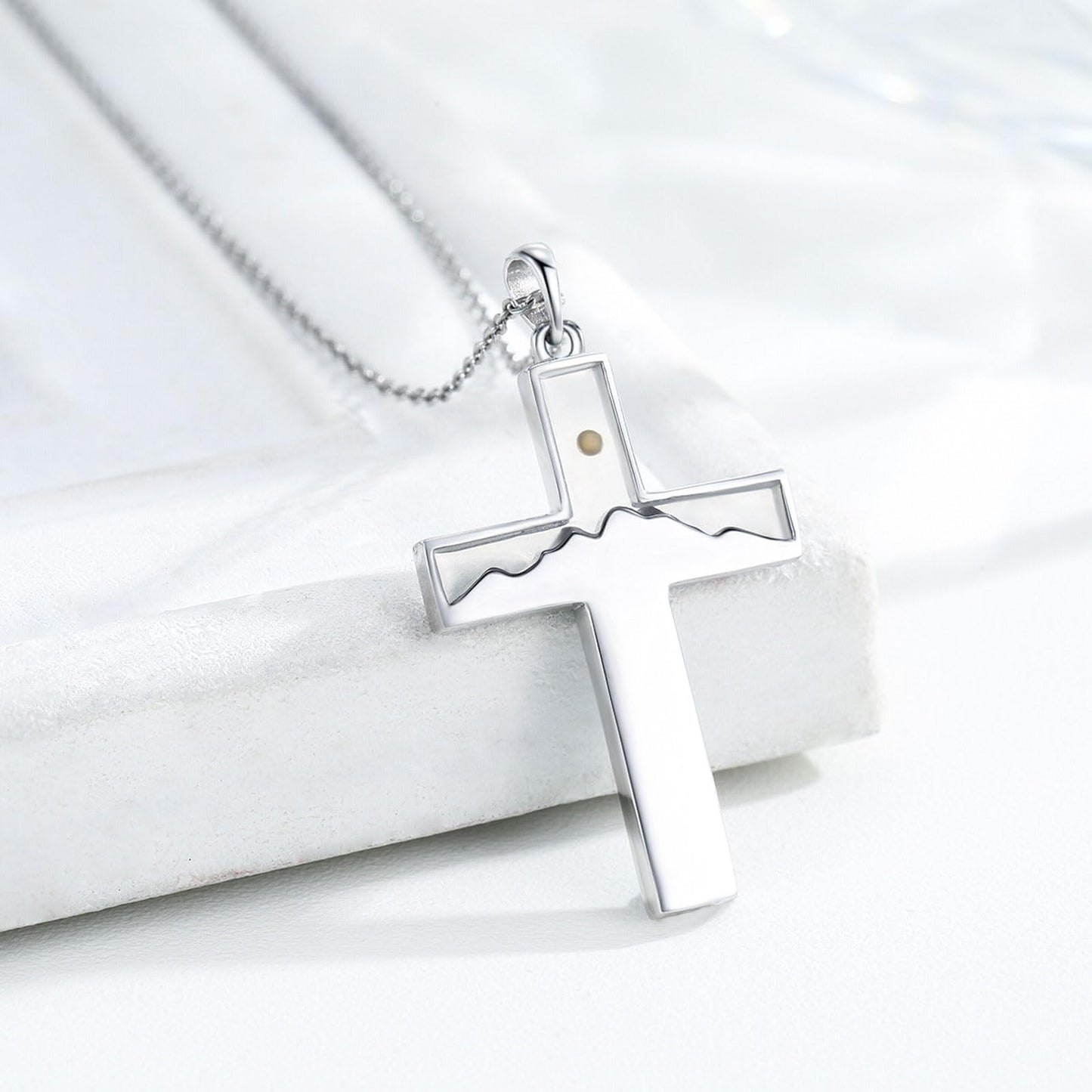 Suiknsn Mustard Seed Necklace 925 Sterling Silver Turquoise Mountain Necklace Faith Cross Pendant Christian Jewelry Hiking Mother's Day Gifts for Women Mom