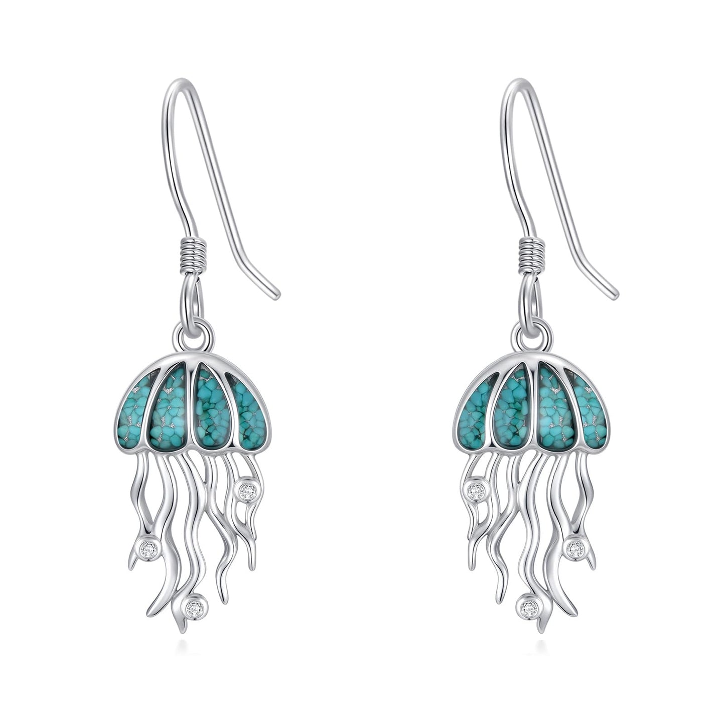 HPQQ Jellyfish Earrings 925 Sterling Silver Turquoise Jellyfish Dangle Earrings Ocean Beach Themed Jewelry Mother's Day Jewelry Gifts for Women