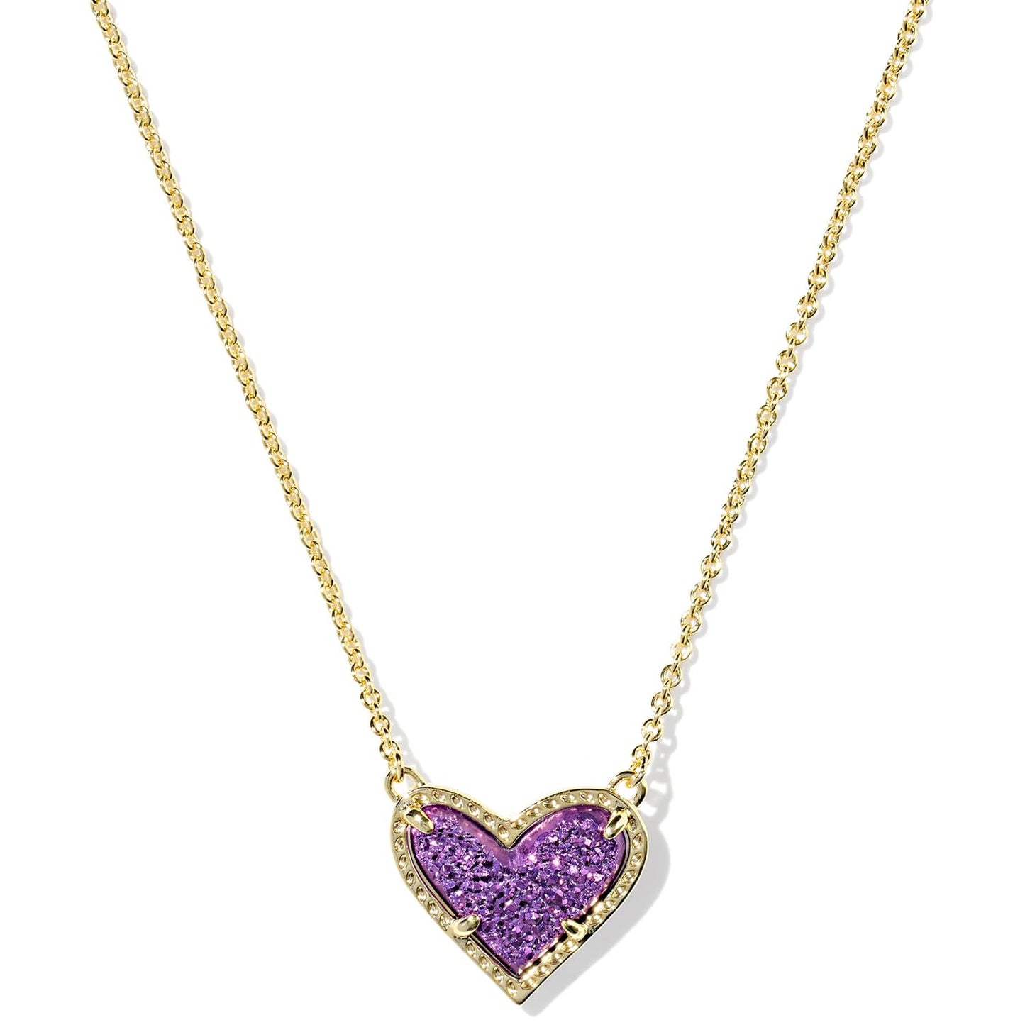 Kendra Scott Ari Heart Pendant Necklace, 14k Gold-Plated Brass, Fashion Jewelry for Women, Purple Drusy