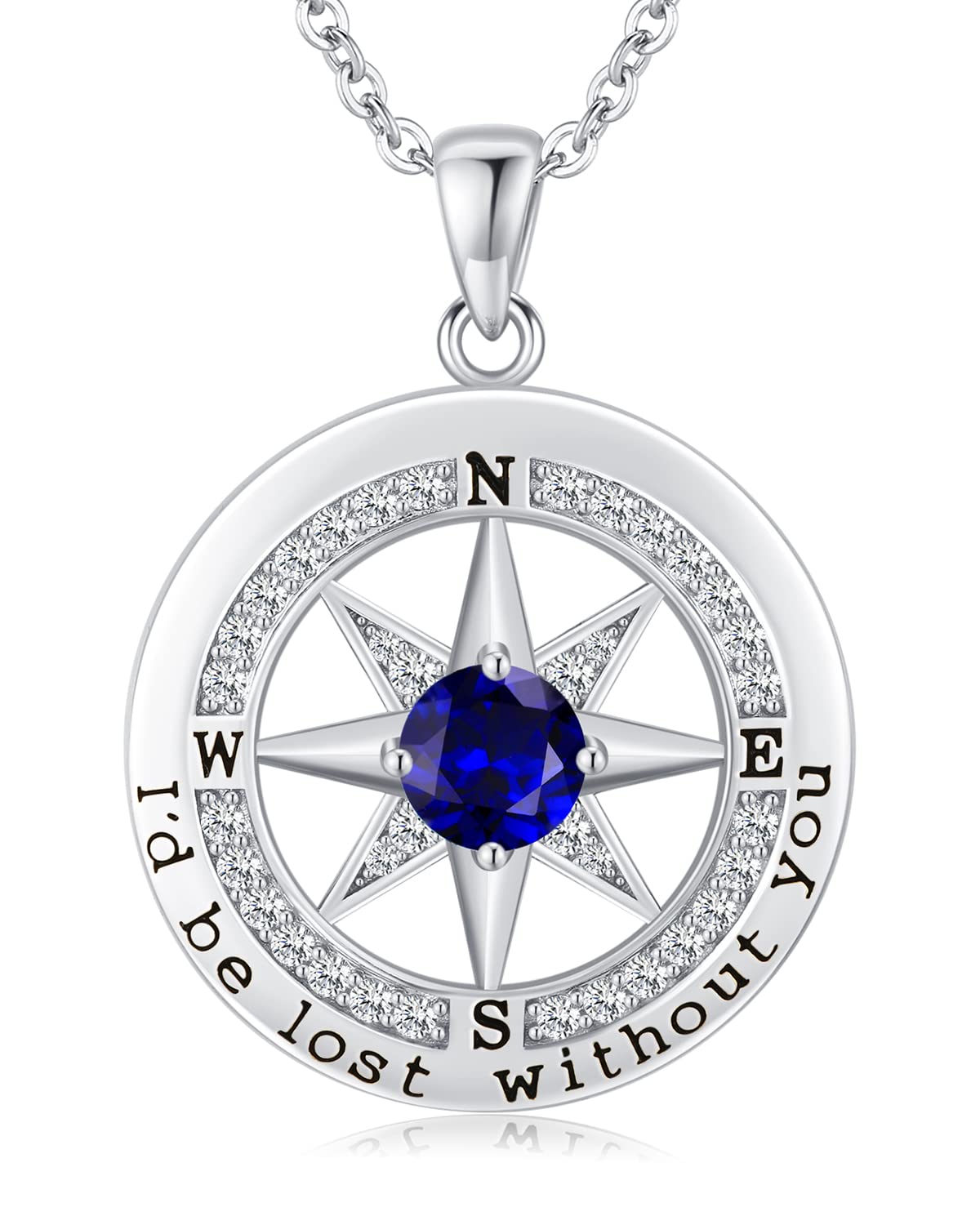 S925 Sterling Silver Necklace for Wife, Women Anniversary Year Gifts Compass Jewelry, Birthday Gift Ideas for Her Girlfriend Woman Necklaces, 18K White Gold September