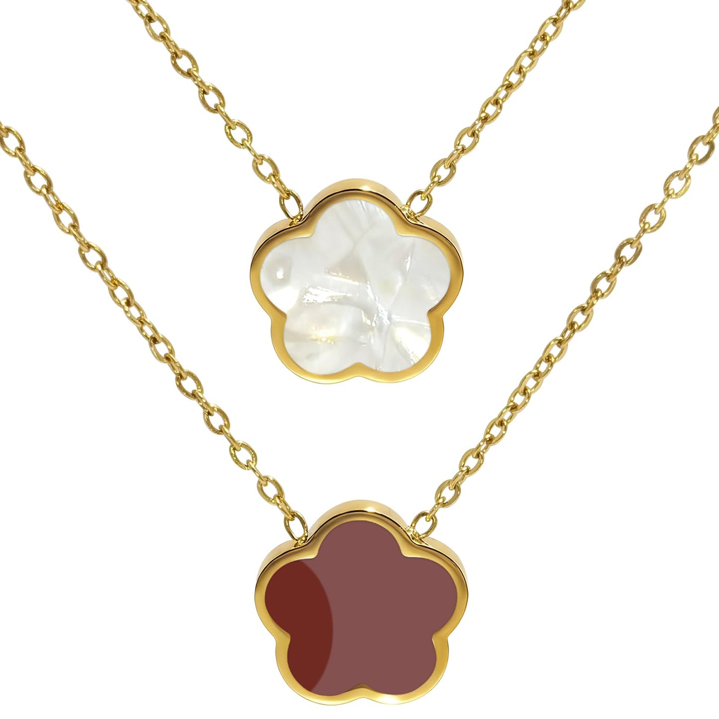 Aimétte Monette 18K Gold Plated Necklaces for Women Dainty Lucky Four Leaf Clover Gold Necklace Set, Charm Necklace for Mothers Day Gift Birthday Valentine's Day Red and White