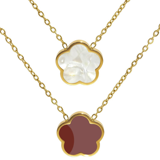 Aimétte Monette 18K Gold Plated Necklaces for Women Dainty Lucky Four Leaf Clover Gold Necklace Set, Charm Necklace for Mothers Day Gift Birthday Valentine's Day Red and White