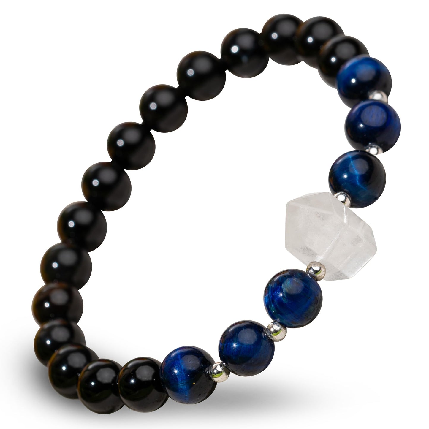 Conscious Items Negativity Bracelet for Women & Men, Blue Tiger’s Eye, Clear Crystal Quartz, & Black Obsidian Bracelet for Grounding & Energy Protection