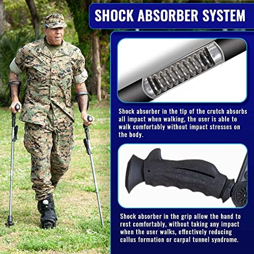 Ergobaum 7G by Ergoactives. 1 Pair (2 Units) of Ergonomic Forearm Crutches - Adult 5' - 6'6'' Adjustable, Foldable, Ergonomic, Shock Absorber, Non-Slip, Knee-Rest Platforms, LED Lights (Aqua Blue)
