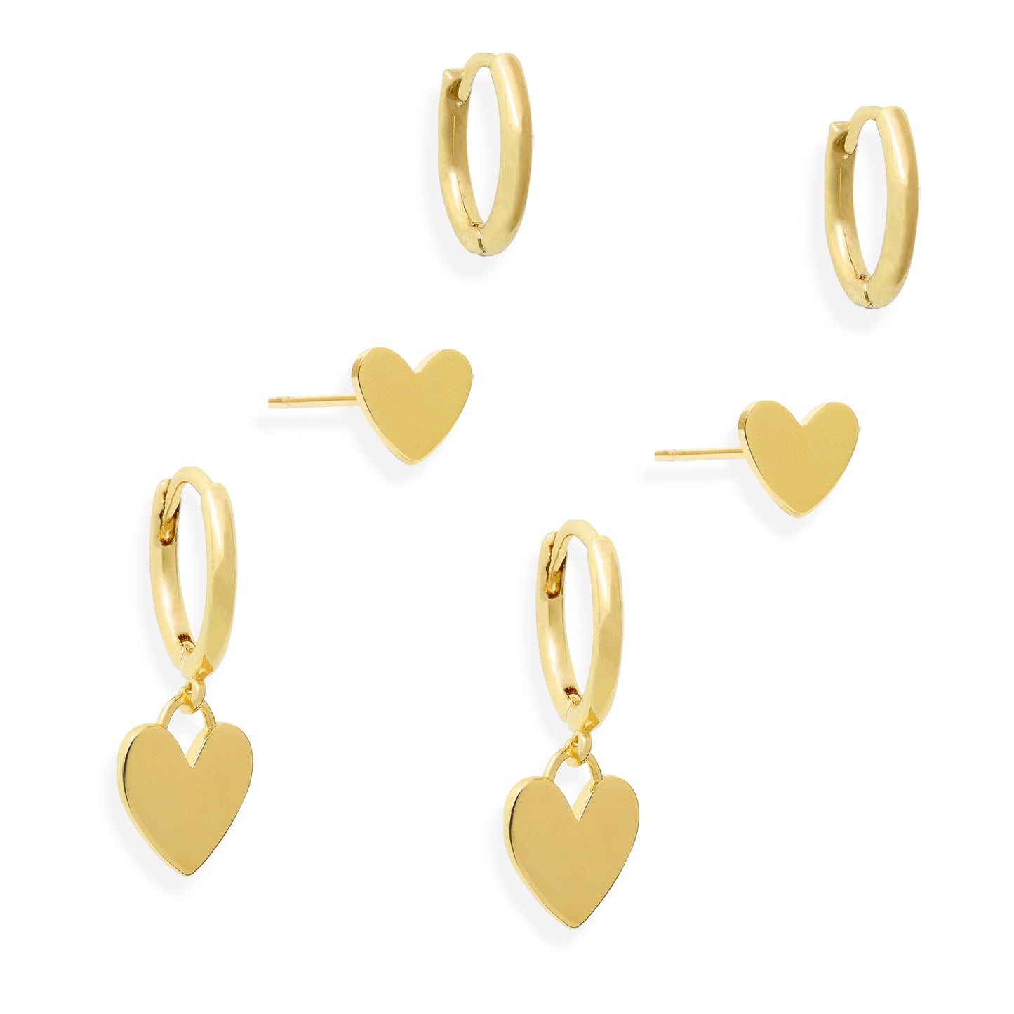 Frigotine Gold Heart Stack Earrings Set for Women 3 Pairs Trendy Dainty Small Hoop Huggie Stud Hypoallergenic Dangle Cartilage Wedding Prom Fashion Jewelry Gift