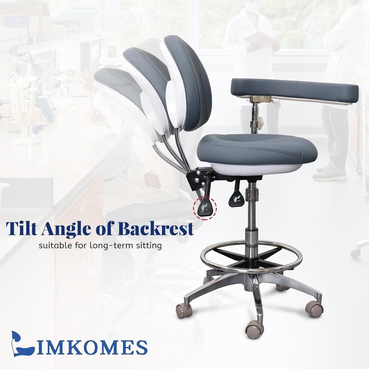 Medical Dental Assistant Chair with Rotatable Armrest Rolling Medical Chair Ergonomic Swivel Seating Back Support Dentist Stool for Clinics, Dental Offices, Labs-Gray