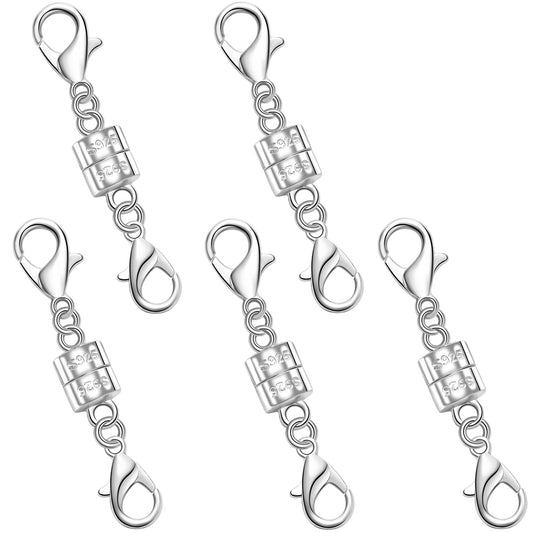 925 Silver Double Lobster Magnetic Necklace Clasps,Magnetic Jewelry Clasps for Necklaces Extender Bracelet Clasps and Closures (5silvery)