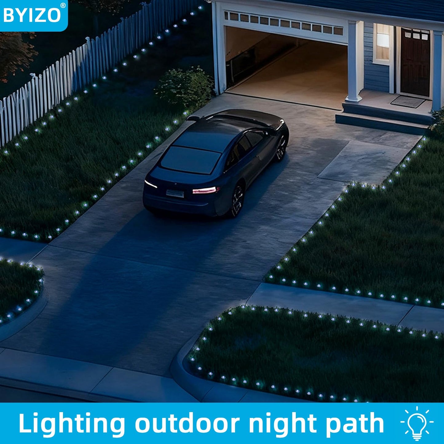 BYIZO 30 LED Solar Ground Lights Outdoor, Waterproof Solar Pathway Lights, LED Landscape Lighting for Garden, Patio, Driveway, Walkway - White