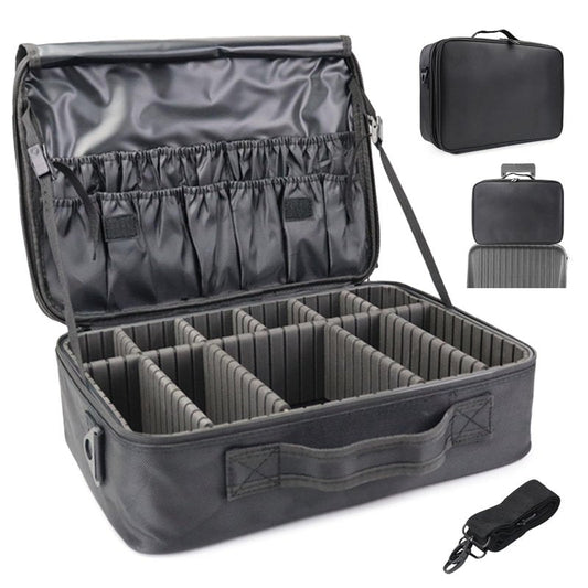 MORMID Travel Makeup Case 3 Layers Portable Makeup Train Case Cosmetic Bag Organizer Storage for Women with Adjustable Dividers and Shoulder Strap for Toiletry Travel Accessories(Black,XL)