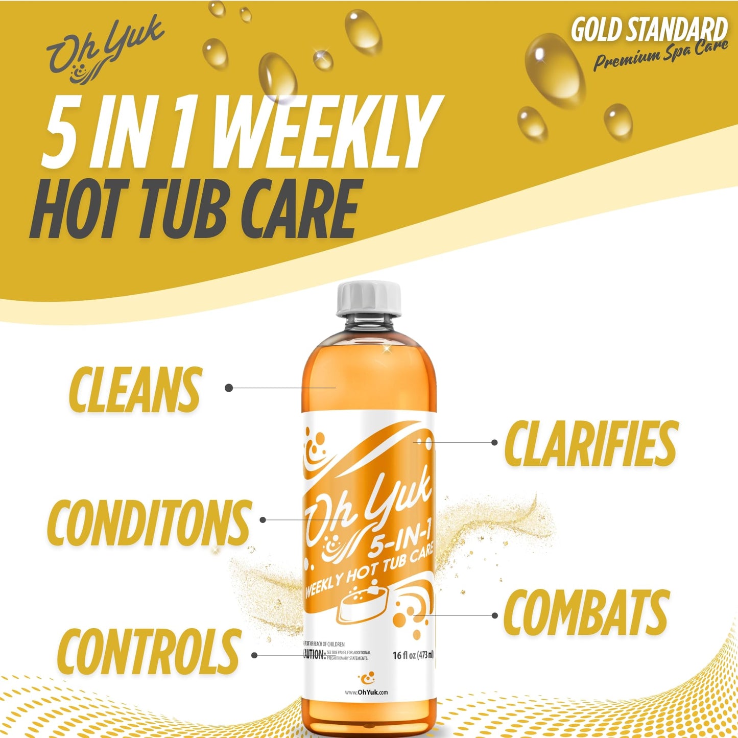 Oh Yuk 5-in-1 Weekly Hot Tub Care – All-in-One Spa Cleaner, Clarifier, Conditioner – Helps Control pH Balance & Combats Buildup – Hot Tub Chemicals for All Types Including Inflatable & Portable –16oz