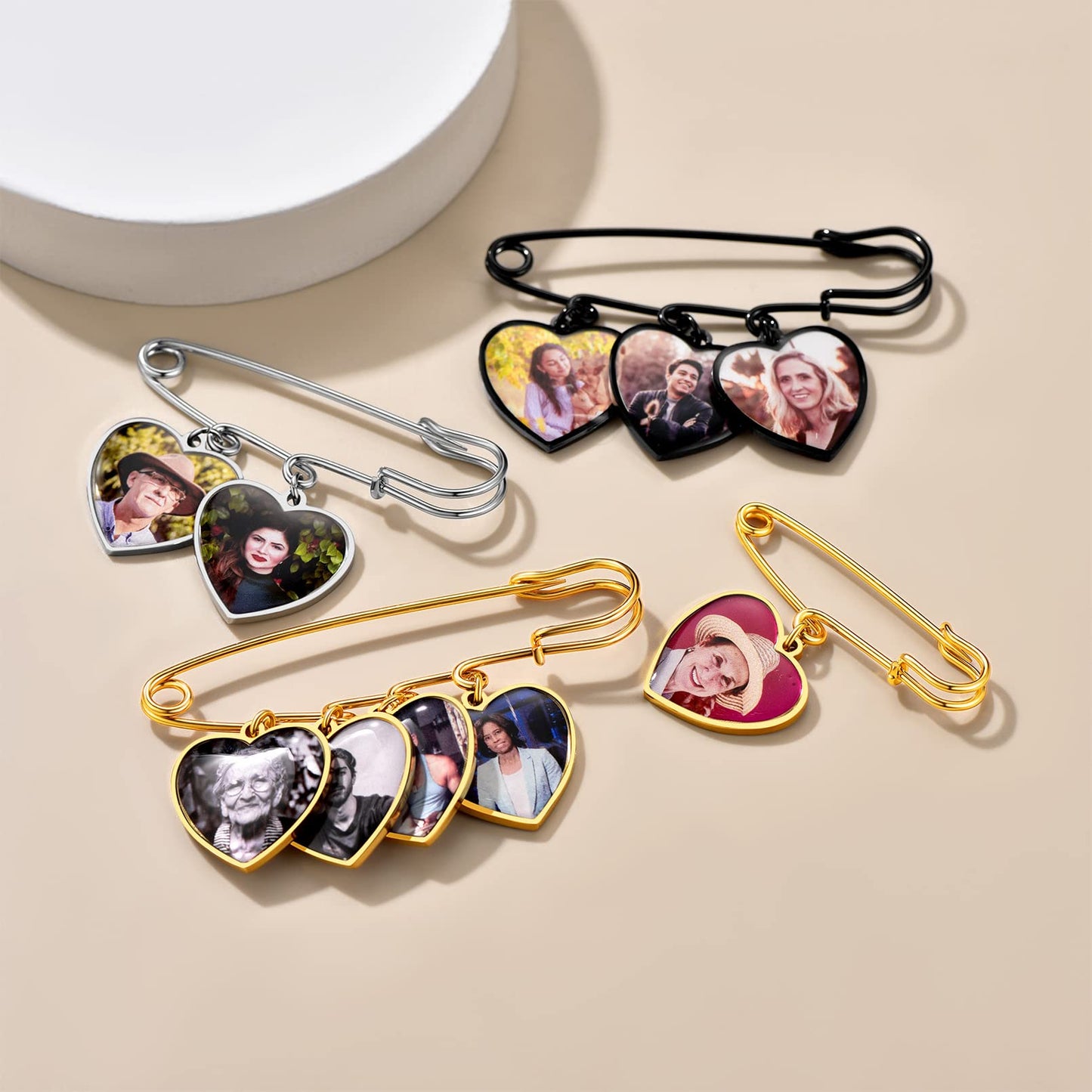Custom4U Custom Bouquet Charms for Wedding Memory Heart Brooch Pins Photo Charm for Women Men