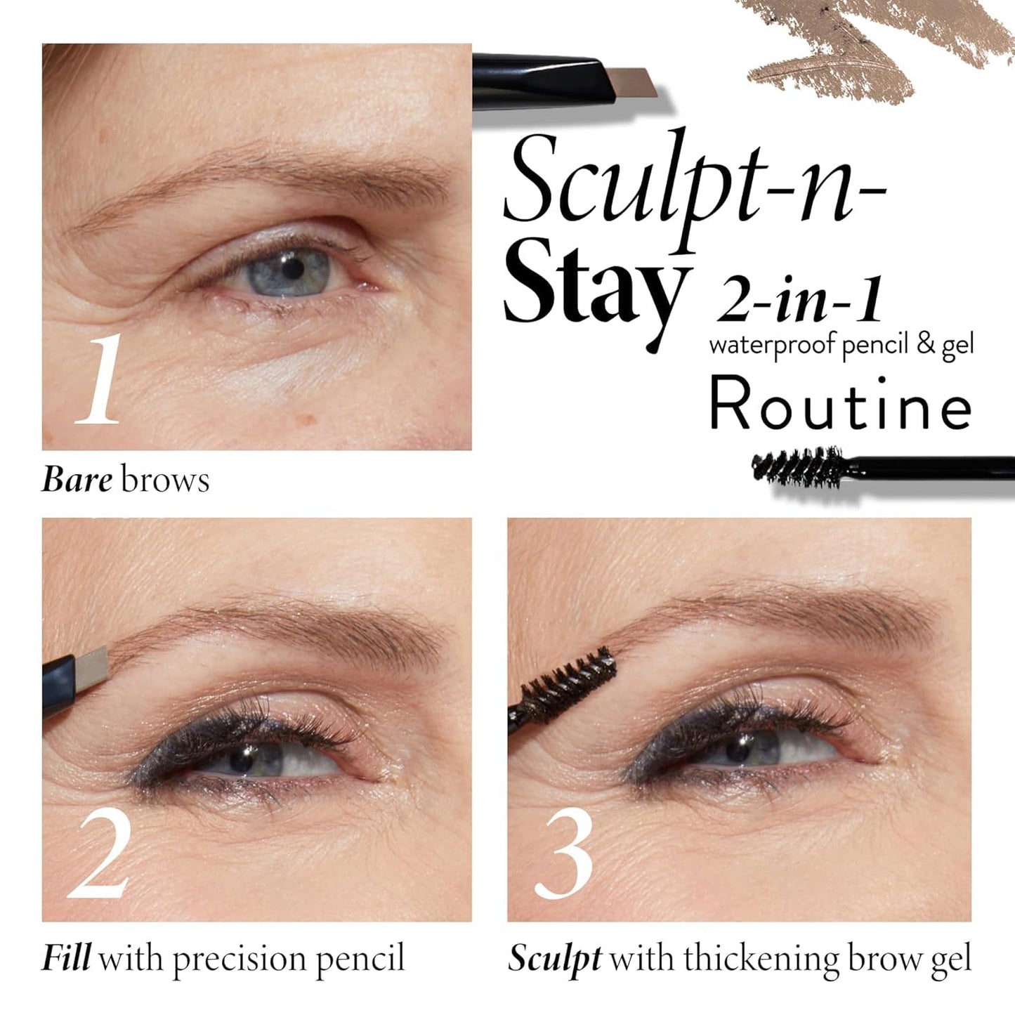 LAURA GELLER NEW YORK Sculpt-n-Stay 2-in-1 Waterproof Eyebrow Pencil & Brow Gel – Blonde – Fills Sparse Brows, Defines & Sets – Smudge-Proof, Long-Lasting, Natural Finish