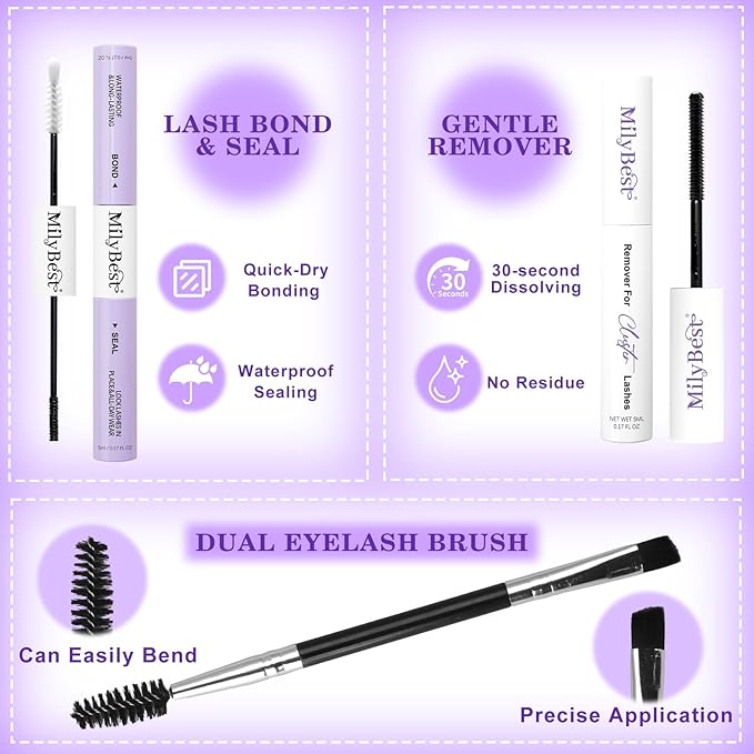 MilyBest 3 Styles Lash Clusters Kit Manga 636Pcs Eyelash Clusters Wispy Lashes Clusters D Curl Individual Cluster Lashes Natural 10-18mm False Eyelashes with Bond&Seal Spiky Lash Packs for Beginners
