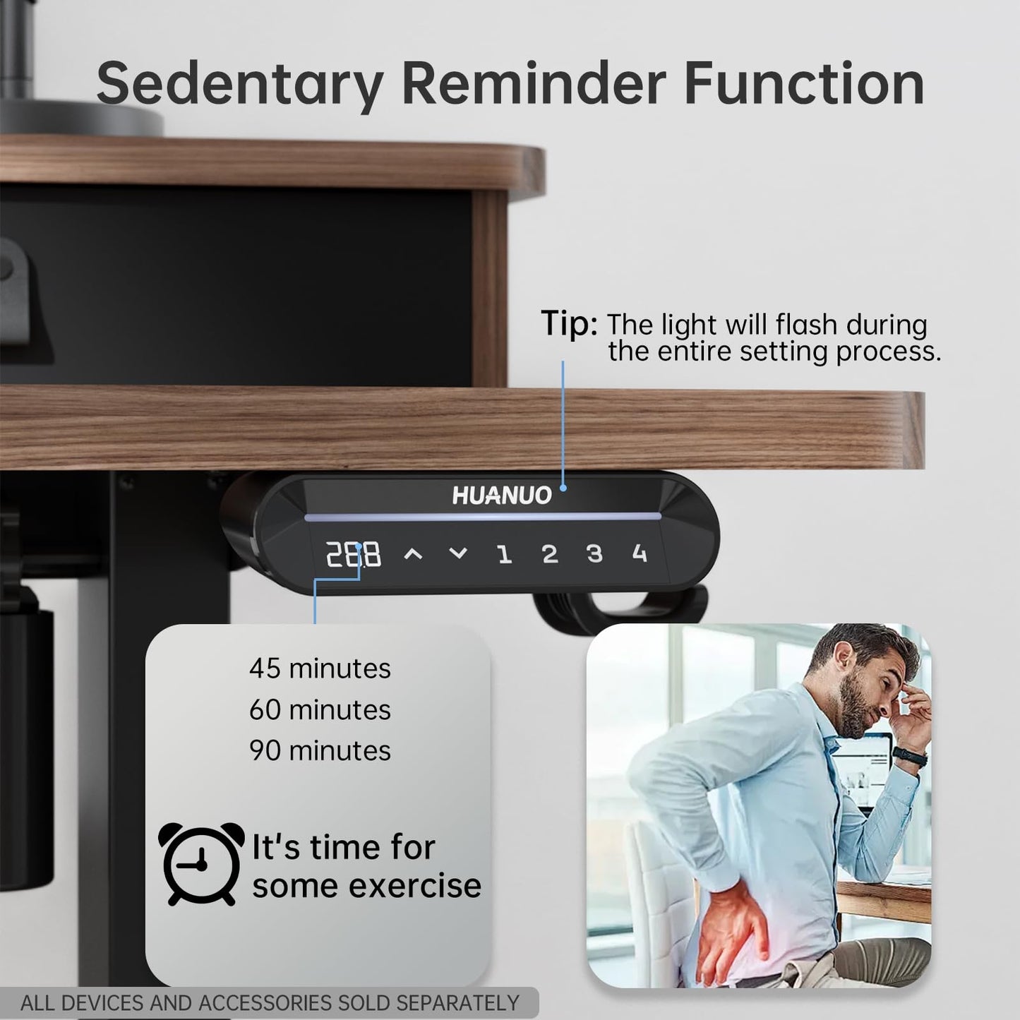 HUANUO 55" x 26" Electric Standing Desk with 2 Drawers, C-Clamp Mount Compatible, Height Adjustable Computer Desk, Home Office Stand Up Desk with 4 Preset Heights & 2 Hooks, Walnut