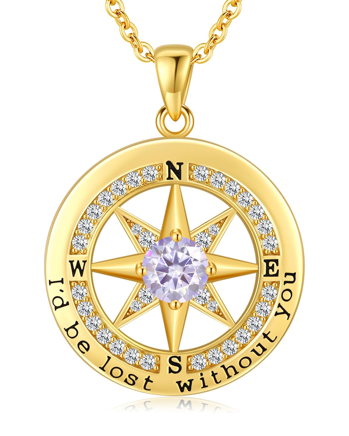 S925 Necklace Gift for Wife |Compass Jewelry |Women Anniversary |Sterling Silver |Girlfriend Birthday Necklaces for Her Valentines |I'd be Lost without You |Jewel 18K Gold June 06