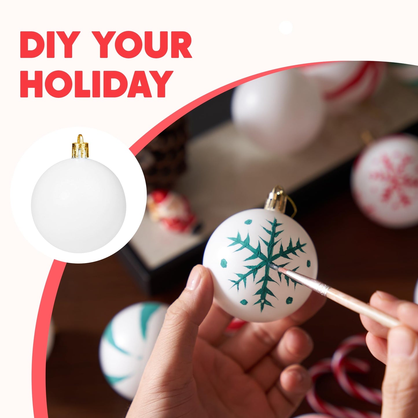 JOYIN 24 Pcs Christmas Ball Ornaments Blank White, Ball Ornaments for DIY Art & Craft Christmas Tree Decoration Shatterproof for Xmas Party Favors Supplies Presents