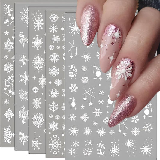 9 Sheets Christmas Snowflake Nail Art Stickers, Winter Romance Nail Decals, White Reindeer 3D Self-Adhesive Nail Sticker, Holiday DIY Manicure Decoration Supplies Accessories for Women Girls