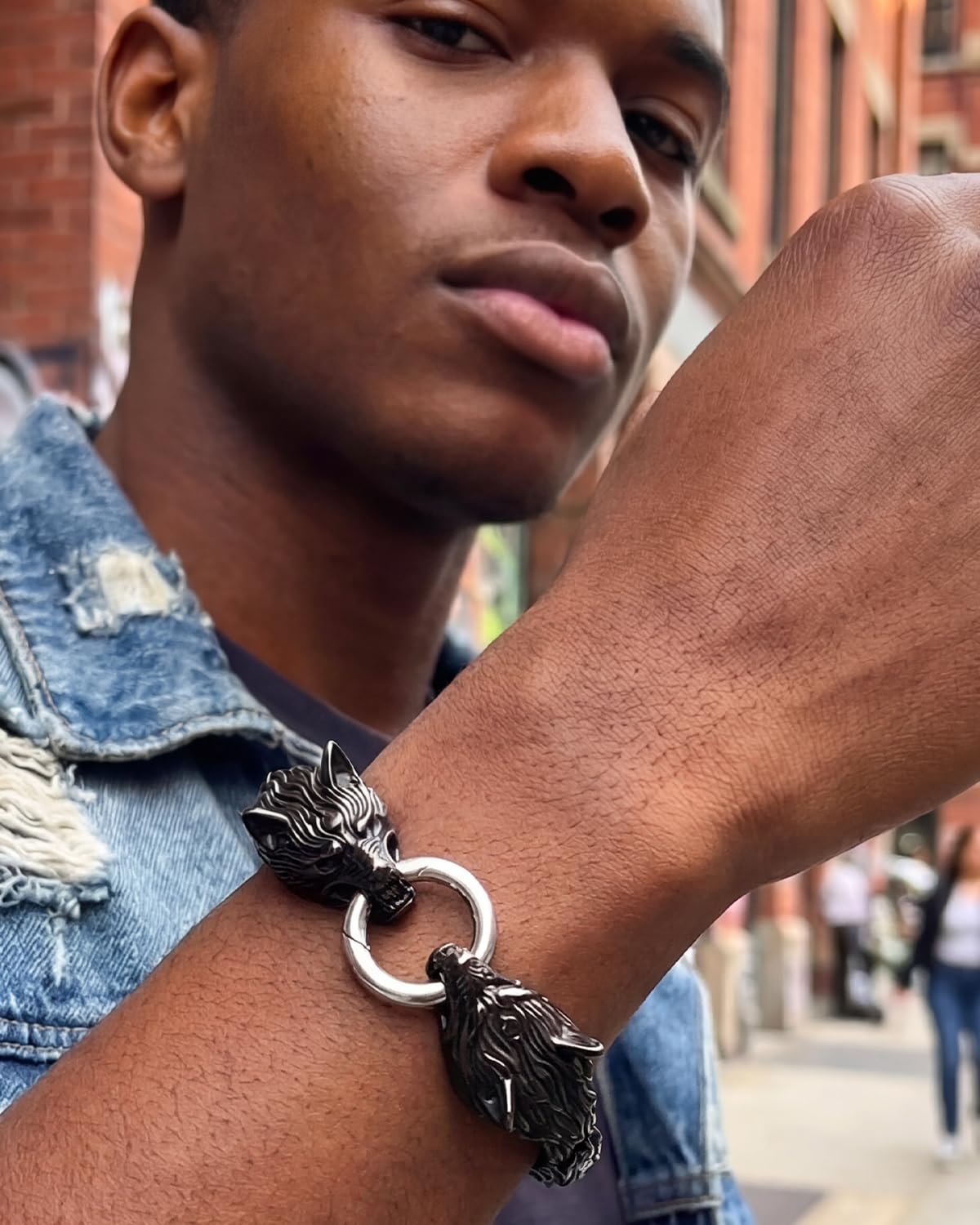 LuxGoth Stainless Steel Wolf Head Heavy Cuban Link Chain Bracelet Gothic Punk Rock Biker Vintage Viking Animal Franco Link Curb Bracelet Jewelry for Men Black GTS-B1B45901