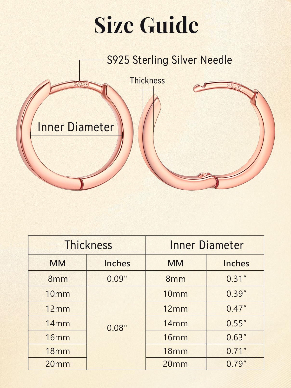 FaithHeart Hoop Earrings for Women, Rose Gold Hypoallergenic Huggie Hoop Earrings, Small Cartilage Earrings for Women 8mm, Send Gift Box