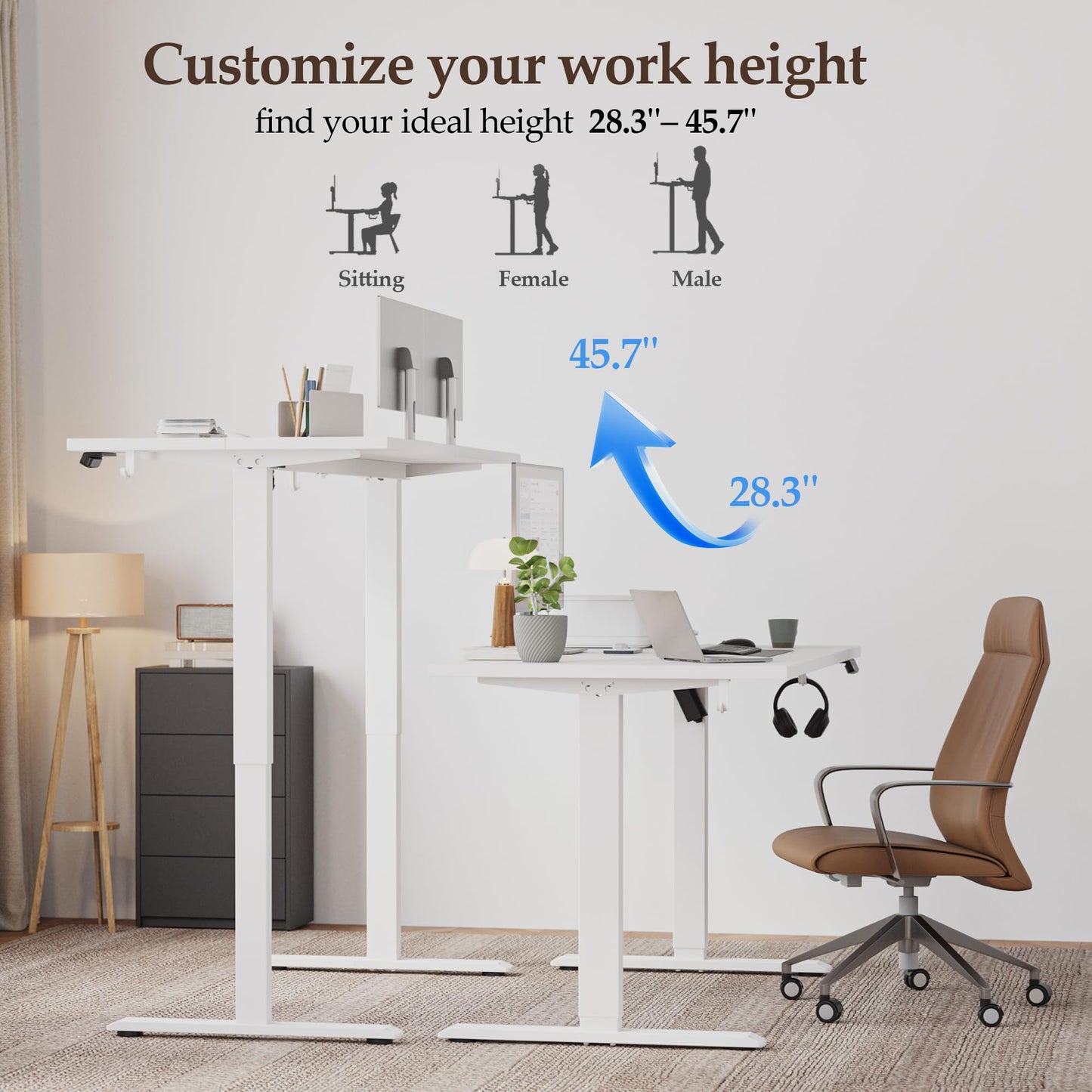 Klicelor 71 Inch Large Electric Standing Desk, Height Adjustable Office Desk, Sit Stand Up Computer Gaming Desk with Memory Preset, Three-Piece Desktop, White
