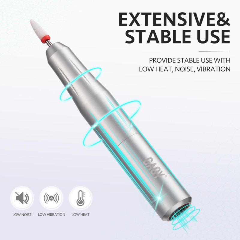 GAOY Electric Nail Drill, USB Electric Nail File for Acrylic and Gel, Portable Efile with Drill Bits, Manicure Pedicure Tools for Home Salon, Silver, Aluminum Lightweight