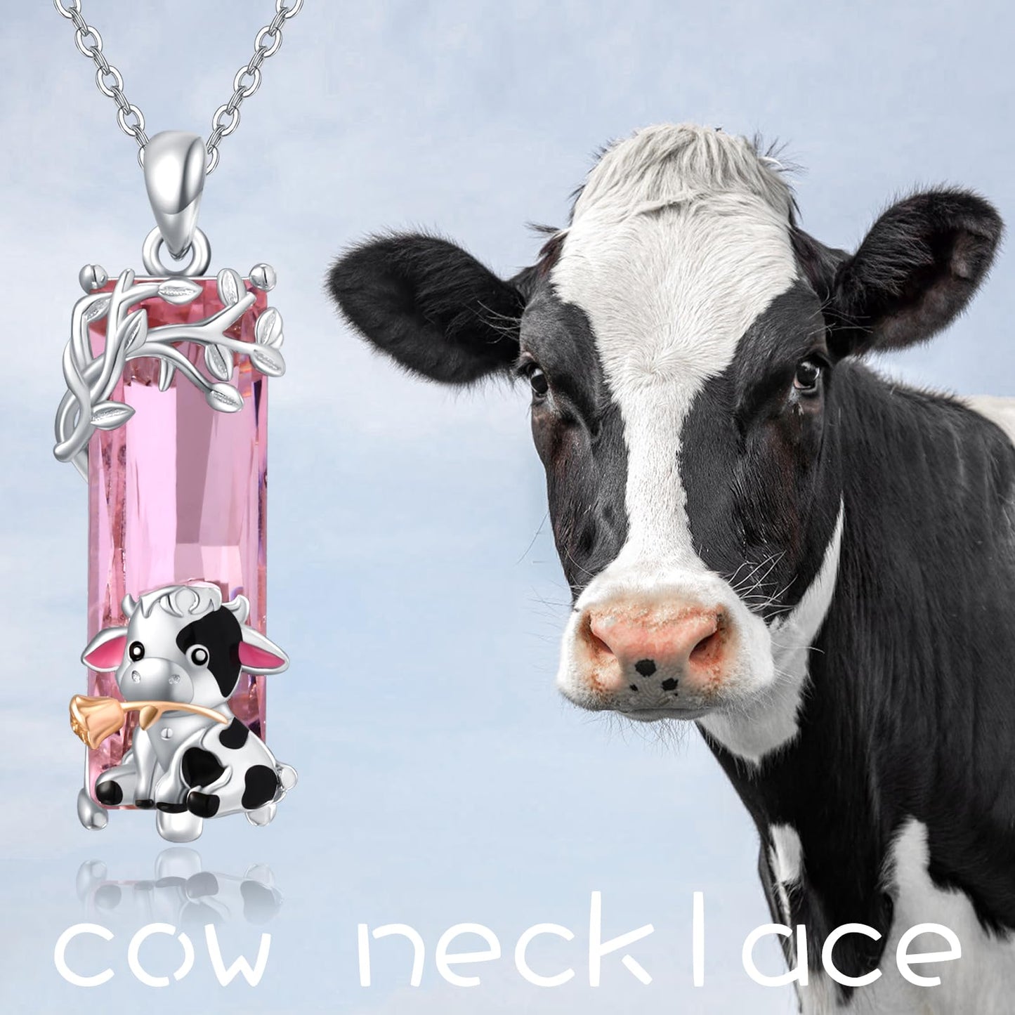 AENEAS Cow Necklace for Women 925 Sterling Silver Cow Pendant Necklace Pink Crystal Jewelry Gift for Women Wife Her