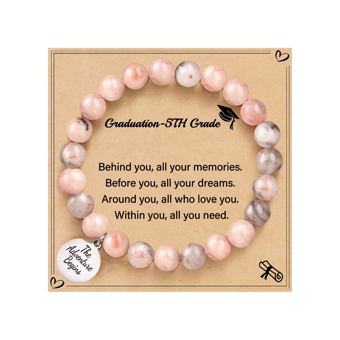 Sistble Graduation Gifts for Teen Girls 5th Grade Graduation Bracelets 2026 Jasper Beaded Bracelets Nature Stone The Adventure Begins Inspirational Gift Jewelry for Niece Daughter