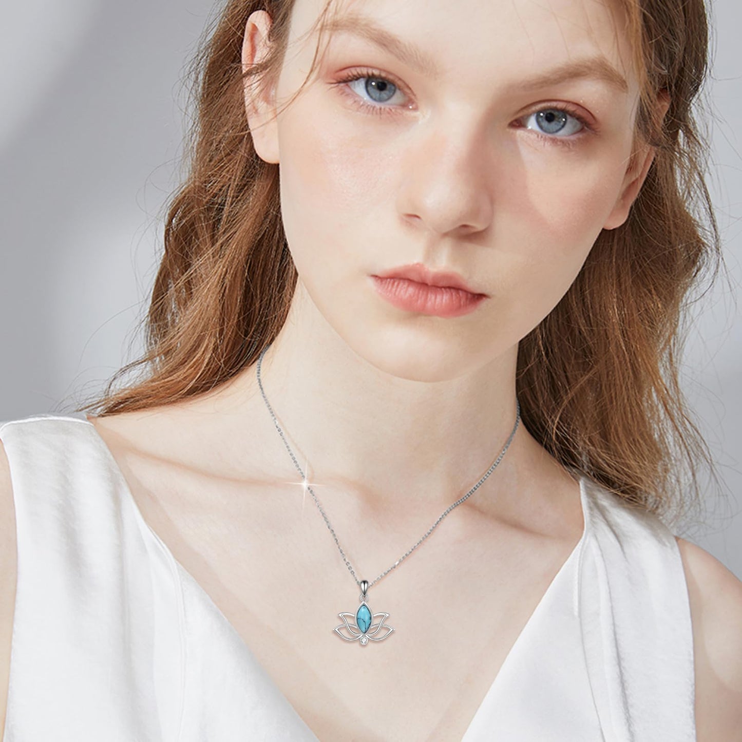 YFN Lotus Necklace Sterling Silver Turquoise Lotus Flower Pendant Yoga Jewelry Gifts for Women