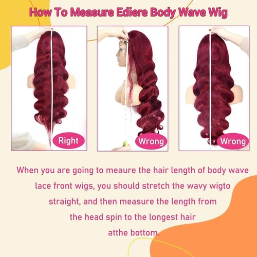 ediere 99j Burgundy Lace Front Wigs Human Hair 13x6 HD Transparent Burgundy Wig Human Hair 200 Density Body Wave Lace Front Wigs Human Hair30inch
