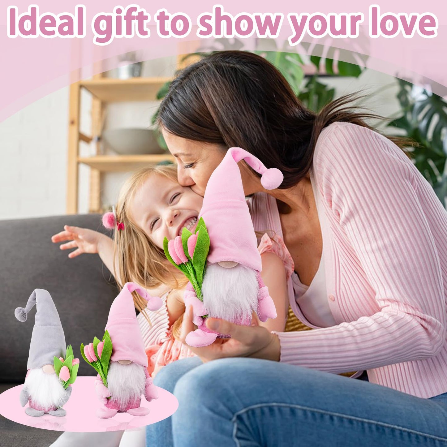 ALYRMEI Gnome Plush Decorations,15 inch Gnomes Decorations for Home,Spring Gnomes Plush Table Decoration Gnome Gifts for Women Mother's Day Gnome Decor Gifts,Pink