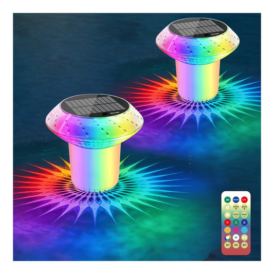 2026 Upgrade Solar Pool Chlorine Floater 3 Inch Tablets(2 Pack), 1800mAh Floating Pool Lights with Remote, 42 Lighting, Timer Function, IP68 Waterproof for Inground/Above Ground Pool, Pool Party, SPA