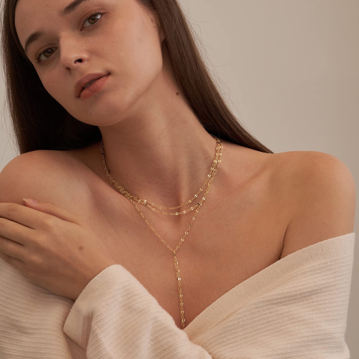 Tewiky Lariat Necklace for Women, Dainty Gold Long Necklaces 14k Gold Plated Heart Pearl CZ Teardrop Pendant Necklace Simple Drop Necklace Trendy Y Necklace Fashion Jewelry for Women