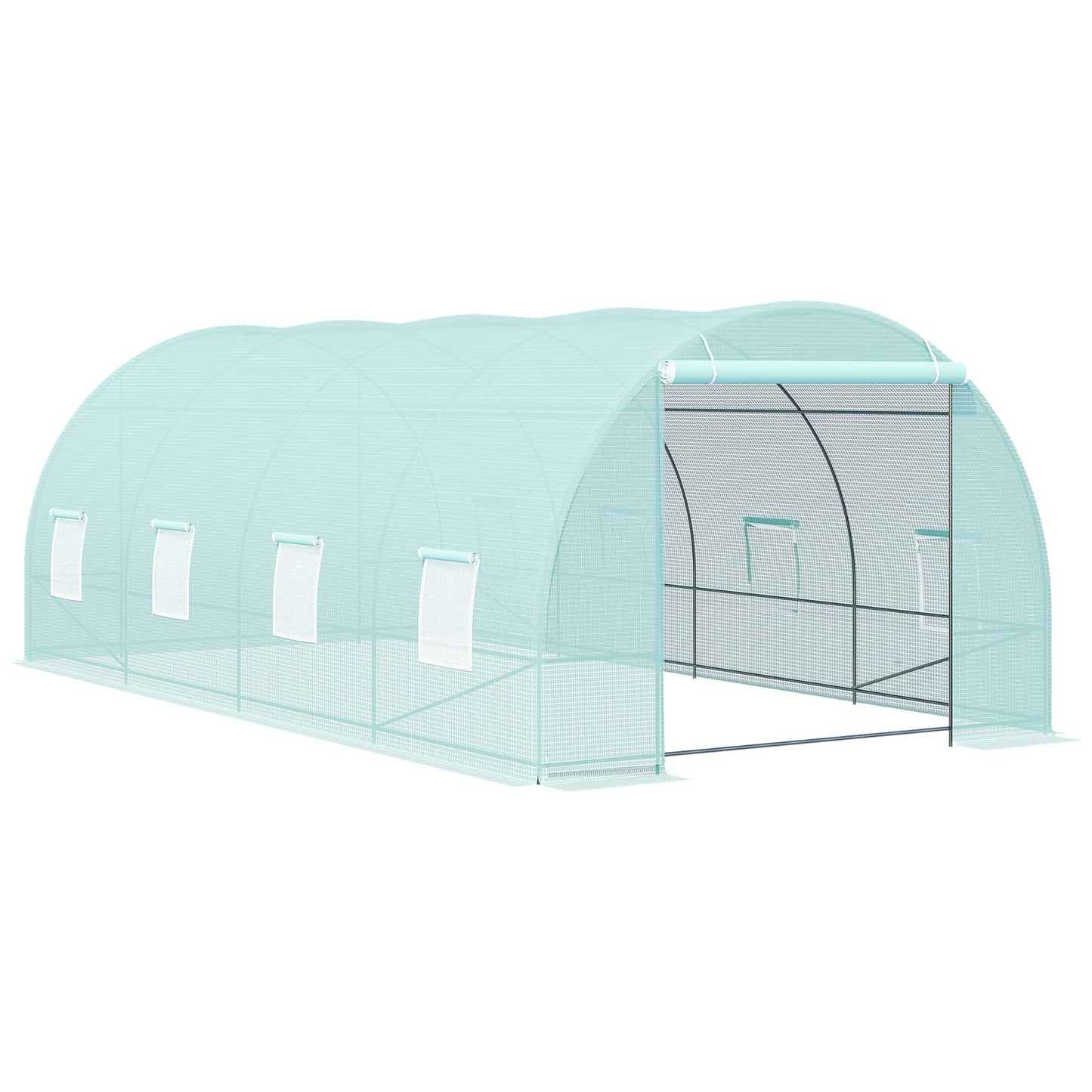 Outsunny 20' x 10' x 7' Walk-in Tunnel Greenhouse with Zippered Door & 8 Mesh Windows, Large Garden Green House Kit, Galvanized Steel Frame, Green