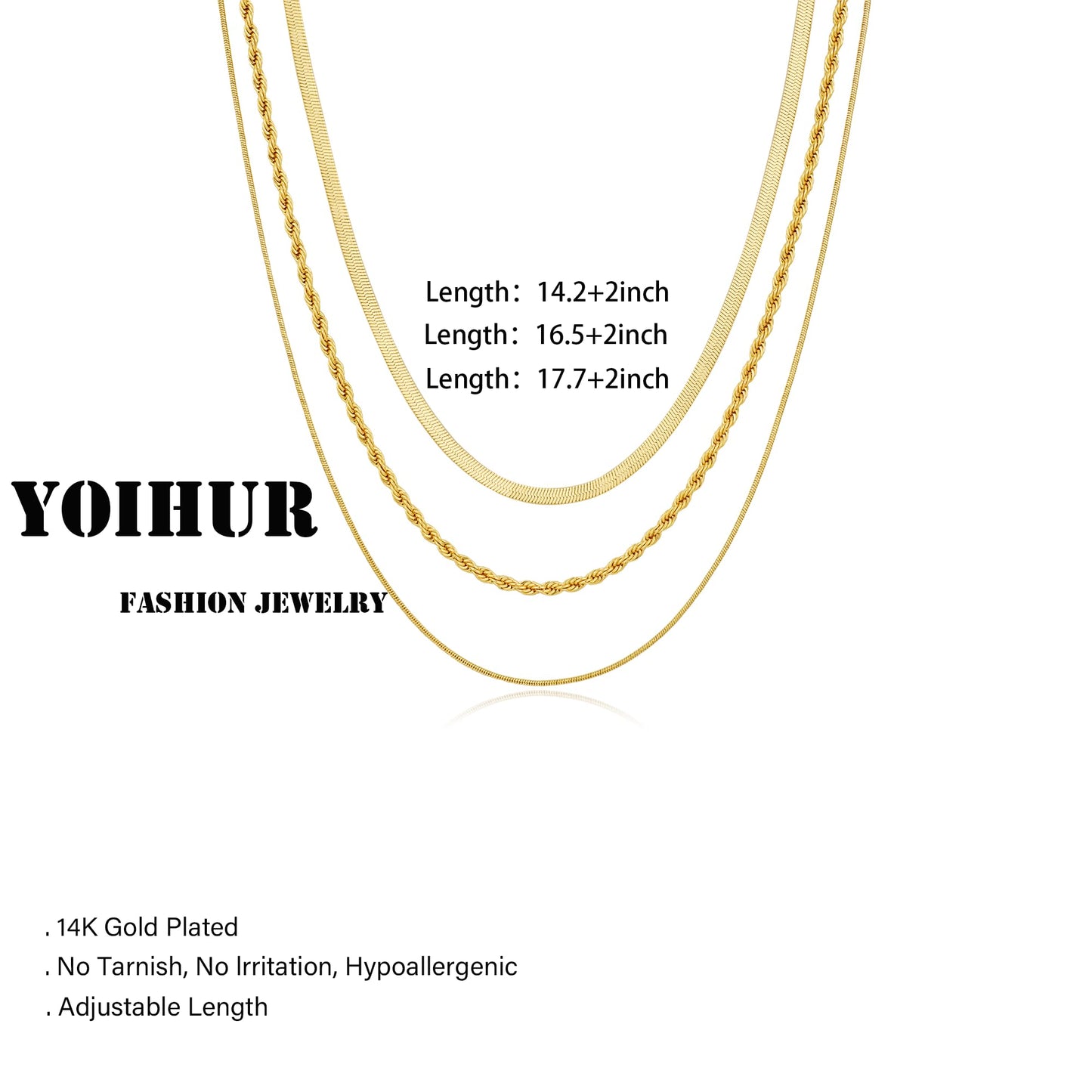 YOIHUR Gold Layered Necklaces for Women, 14K Gold Plated Dainty Necklace Chain Choker Necklaces Herringbone Necklace Set Gold Jewelry Gift for Women