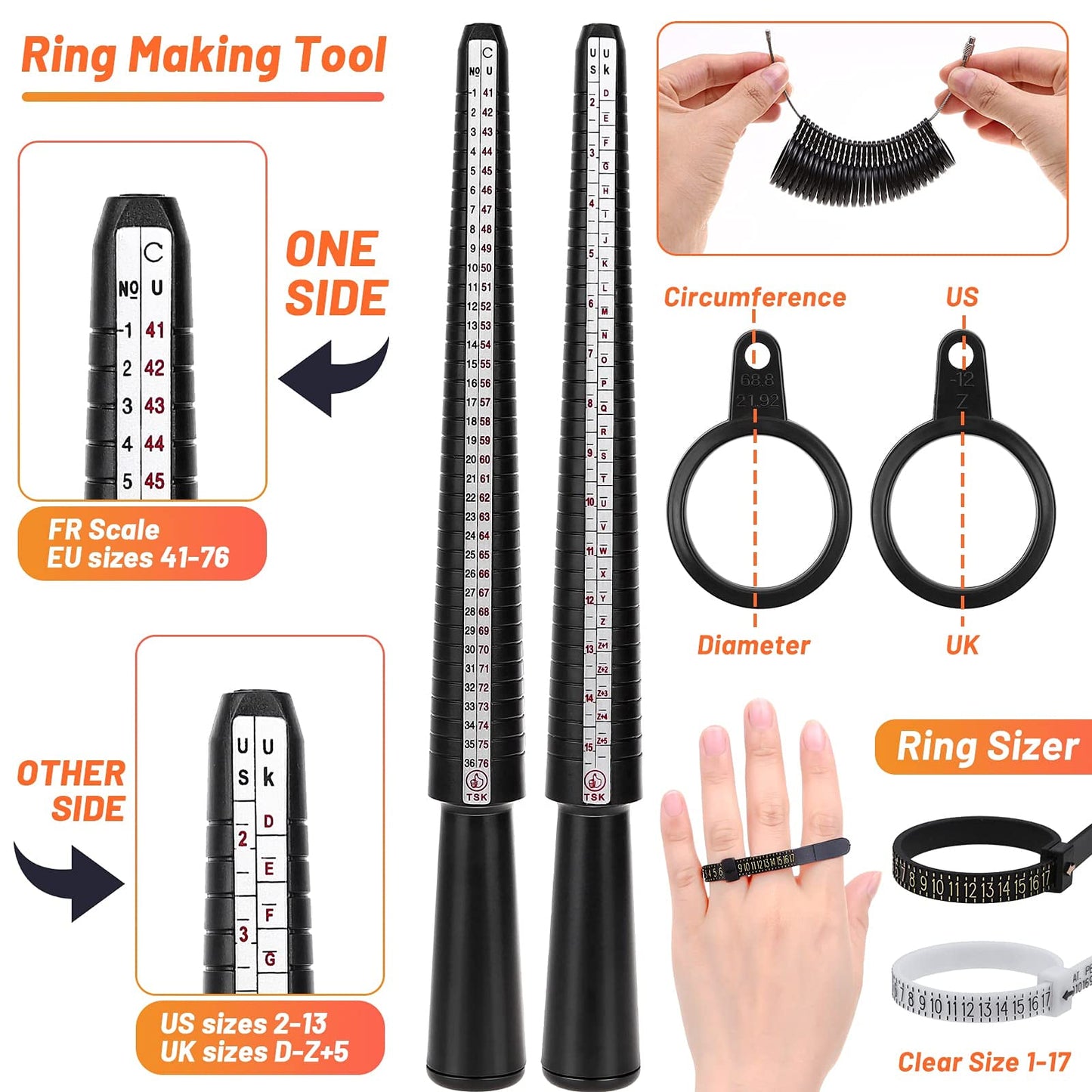 Audab Jewelry Wire Wrapping Jewelry Making Supplies Kit, Ring Sizer Measuring Tools Kit with Tools, Ring Craft Wires, Jewelry Findings for Rings Repair