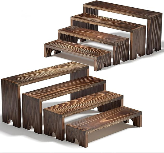 2 Set Wooden Tiered Risers Display Stands for Vendor Events,Stackable Wood Cupcake Display Stand,Farmhouse Decor Wood Dessert Table Display Set,Vendor Booth Display Items,Food Display Risers for Party