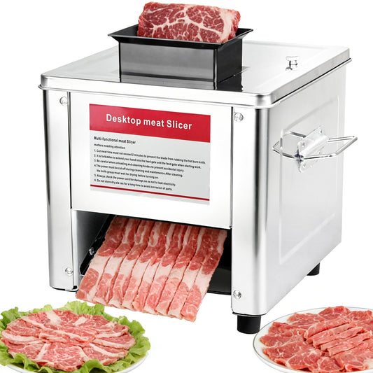 850W Meat Cutter Machine, 3.5mm Electric Meat Slicer Shredded Cutting Machine, Stainless Steel, 330 lb/h, Suitable for Boneless Meat, 3-in-1 Slicing,Stripping,and Cubing, Home & Commercial Use,110V