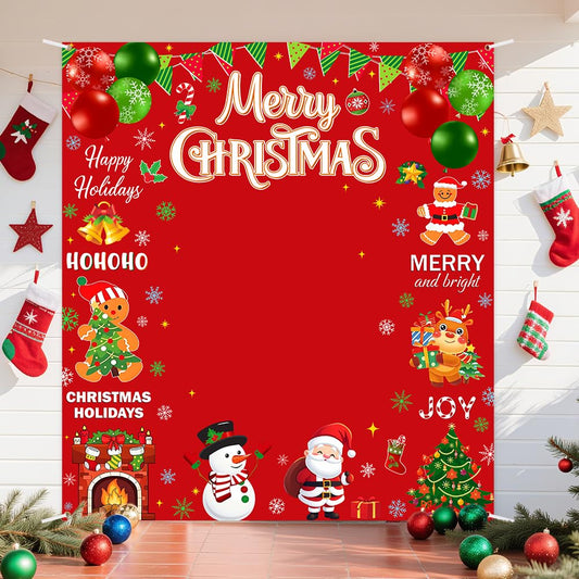 AIBIIN Red Merry Christmas Backdrop Banner for Happy Holiday Christmas Party Decoration, Red Santa Claus Candy Background for Winter Xmas Party Decorations 70.8x78.7 inch
