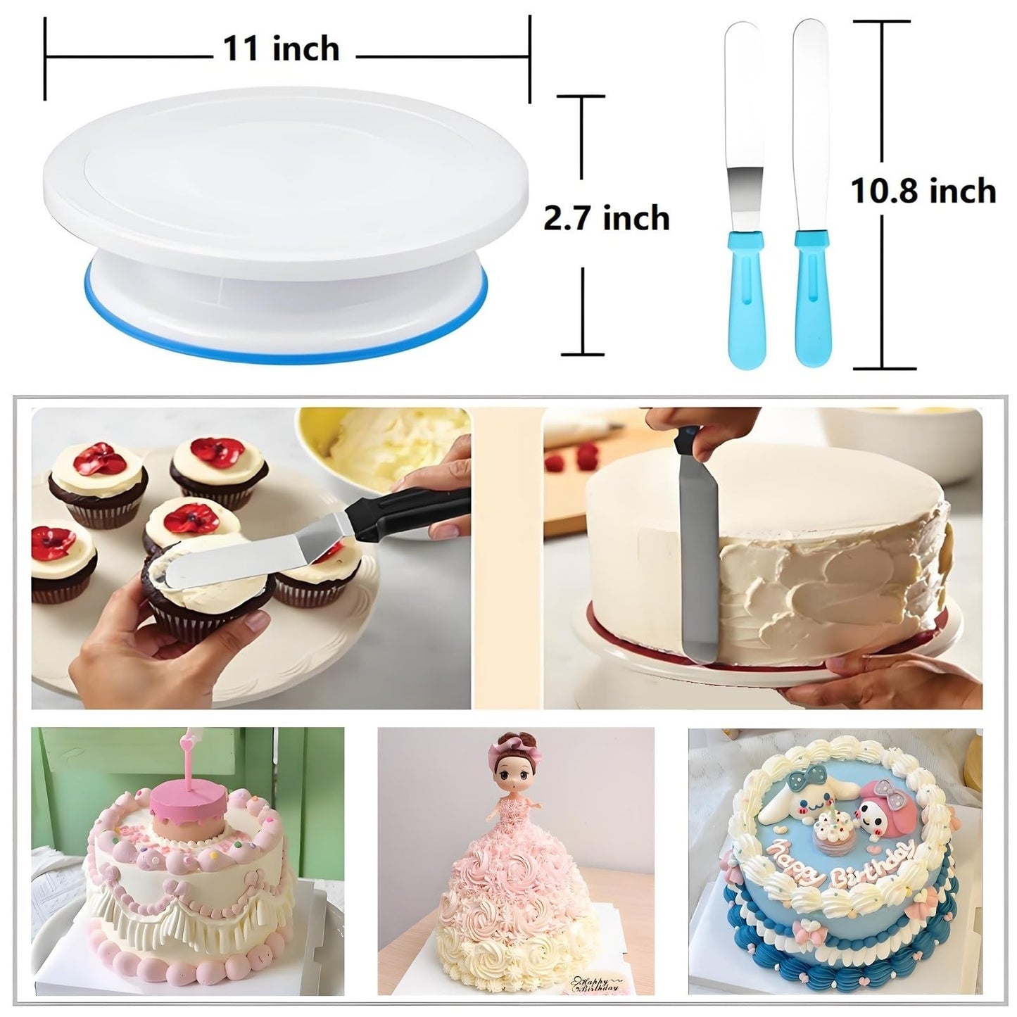 ANSLYQA Cake Decorating Kit, 340 Pcs with Cake Turntable, Leveler, 55 Numbered Icing+Skirt Tips, 2 Spatulas, 3 Scrapers, 2 Couplers, 100 Pastry Bags, 100 Cupcake Liners & More Baking Tools, (Blue)