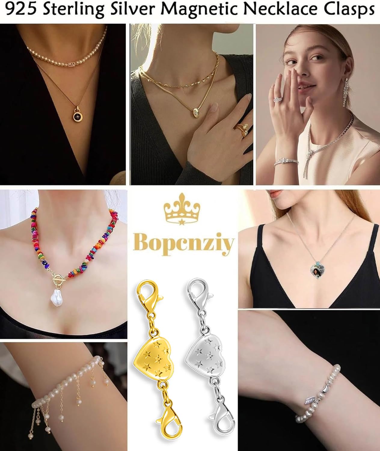 Magnetic Clasp Converter, Heart Design Lobster Clasps for Necklaces and Bracelets, Gold and Silver (2golden+2silvery)