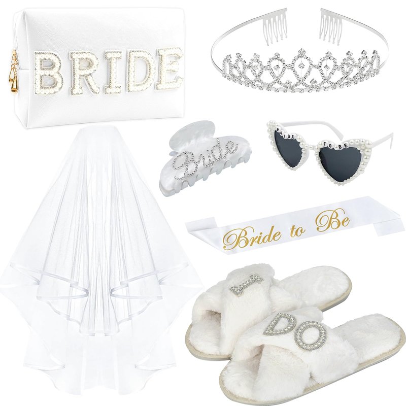 Bachelorette Gifts for Bride, Bride to Be Gifts, Bachelorette Party Decorations,Wedding Veil, Bride Makeup Bag, Bride Slippers, Bride Sash, Bride Hair Clip, Bridal Shower Gifts for Women Girls